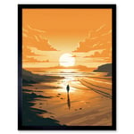 Walk into the Sunset Sand Beach Coastal Landscape Art Print Framed Poster Wall Decor 12x16 inch