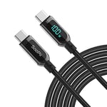 SOOPII 100W USB C to USB C Cable,Nylon Braided Type-C Cable,PD Fast Charging Cable with LED Display for lPhone 15/15 Pro,lPad Air, MacBook Pro,Galaxy S23/S22 (2M,Black)