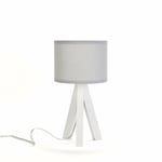 Lampe de table sur trépied en bois blanc au design scandinave avec abat-jour en tissu gris clair E14 - Blanc, gris clair