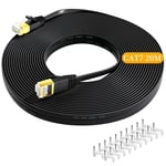 Cable Ethernet 20m Cat 7, Cable RJ45 20 Mètres Blindé Plat Haute Vitesse Cable Réseau 10Gbps 600MHz, Gigabit Câble Internet Haut Débit Fibre Noir Cable Lan pour Routeur, Switch, Modem.[G2480]