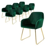 Lot de 8 chaises de salle à manger vert assise en velours pieds dorés en métal