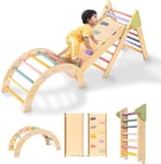 LOL-FUN 3 in 1 Rainbow Pikler Triangle Climbing Frame for Toddlers, Foldable Set