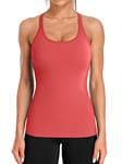 ATTRACO Ladies Gym Top Womens Running Vest Workout Tank Tops with Built in Bras Shirts Sport Vest Yoga Tops Orange Red S