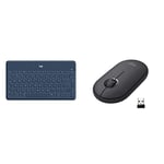 Logitech Keys-To-Go Wireless Bluetooth Keyboard & Pebble Wireless Mouse, Bluetooth or 2.4 GHz with USB Mini-Receiver, Silent, Slim Computer Mouse with Quiet Click - Graphite/Black