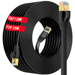 Cable Ethernet Blindé, Câble Rj45 Cat 7 25m Plat Câble RéSeau Haut Debit SFTP Gigabit 10Gbps 600Mhz, Cable Internet LAN 25m Résistant aux Intempéries Anti-interférence,pour Routeur.[G1441]