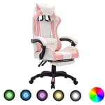 Bonnevie - Chaise de bureau Fauteuil gamer avec led rvb - Fauteuil de jeux vidéo Rose et blanc Similicuir BV659201