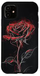 Coque pour iPhone 11 Motif croquis de rose rouge, art floral, fleur unique