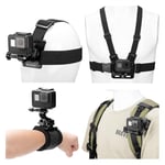 K&F Concept 4-in-1 Adjustable Chest Strap, Head mount, 360° Rotating Wrist Band, Backpack Clip, with Phone Holder, Quick Release Compatible with Gopro AKASO Insta DJI osmo Action Cameras Accessories