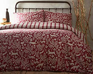 Creative Tissu Skandi Woodland Duvet Set, Coton, Wildberry Rouge, Unique