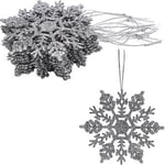 12-pack Glittrande Snöflingor Hängande Julgransdekoration 12cm Glittrande Julgranspynt Vinter Julparty Dekoration (Silver)