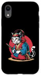 Coque pour iPhone XR Japon Kawaii Cat Samurai Casque Casque Manette de Jeu Vidéo