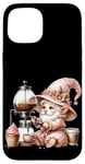 Coque pour iPhone 15 Pink Gnome With Retro Coffee Machine For Mama Coffee Lover