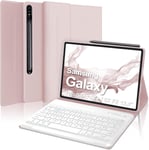 Clavier Samsung Galaxy Tab S7 Fe / S7+ / S8+, Étui Avec Clavier Samsung Galaxy Tab S7 Fe & S7 Plus & S8 Plus, Coque Clavier Galaxy Tab S7fe/S7+/S8+, Clavier Tablette Bluetooth Sans Fil, Rose