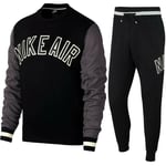 Nike Mens Air Fleece Full Crewneck Tracksuit Set Black Cotton - Size Medium