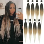 Braiding Hair Pre Stretched - 26 Inch Pre Stretched Braiding Hair 1B/27/613 Braiding Hair Soft Yaki Texture 8 Packs Crochet Hair Extensions Braids for Black Women (26 Inch(8Packs), 1B/27/613)