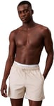 Calvin Klein Men's Medium Double Waistband Mid Length Swim Shorts, Beige (Stony Beige), S