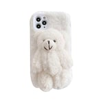 Coque Compatible avec iPhone 12/iPhone 12 Pro Fourrure Mignon Ours en Trois Dimensions Peluche Moelleux Souple TPU Antichoc Houss Étui pour Apple iPhone 12/iPhone 12 Pro Max,Blanc,iphone12/12pro