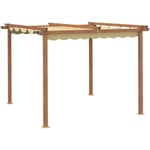 Outsunny - Pergola rétractable 3L x 3l x 2,25H m structure alu. aspect bois toile polyester haute densité beige