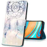 MRSTER Coque pour Samsung Galaxy A41, Etui Nouveau 3D Effet Cuir PU+TPU Silicone Carte Antichoc Support Portefeuille Magnétique Créatif Housse pour Samsung Galaxy A41. YB Blue Dreamcatcher