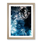 Aqua Blue In Abstract Modern Framed Wall Art Print, Ready to Hang Picture for Living Room Bedroom Home Office Décor, Oak A2 (64 x 46 cm)