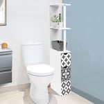 Meuble wc étagère bois willy 2 portes blanc et motif carreaux de ciment gris - Gris