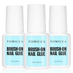 TOMICCA 3 Bouteilles Colle à Ongles, 7ML Extra Forte Rapide Colle Faux Ongles avec Pinceau, Colle Capsule Faux Ongles, pour Ongles Acryliques, Ongles Professionnels Bond Nail Tips Colle, Longue durée