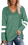 Famulily Women Long Sleeve Jumpers Fall Simple V Neck Sweatshirt Pullover to Wear with Leggings Green S