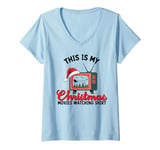 Womens This Is My Christmas Movies Watching Holiday TV Vintage V-Neck T-Shirt