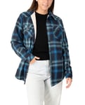 ZENTHACE Veste chemise en flanelle doublée de polaire Sherpa pour femme (doublure Sherpa), Plaid bleu marine, Large