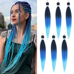 Braiding Hair Pre Stretched - 6 Packs Prestretched Braiding Hair 30 Inch Ombre Braiding Hair Itch Free Yaki Synthetic Hair Extension for Braids (30 Inch(6Packs), 1B/Dark Blue/Light Blue#)