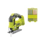 Pack Ryobi Scie sauteuse pendulaire R18JS-0 - 18 v One+ - Sans batterie ni chargeur - Coffret 10 lames 102 mm bois - plastique - bimétal RAK10JSB