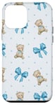 Coque pour iPhone 12 mini Ruban bleu avec motif à pois et ours en peluche mignons