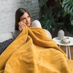 Dreamland IntelliHeat Velvet Plush Heated Throw Mustard