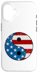 Coque pour iPhone 16 Drapeau américain Yin et Yang rouge, blanc et bleu avec étoiles