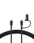 Belkin 2-in-1 Charging Cable with USB-C & Lightning Connector - Braided Fast-Charging Cable, USB-C to USB-C & Lightning Charger Cord, Multi-Charging Combo for Apple iPhone, iPad, Samsung, More - Black