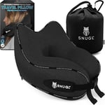 SNUGL Travel Pillow - Memory Foam Neck Cushion - Flight Pillow | Support Neck Pillow for Travel | Travel Neck Pillow for Airplane with Carry Bag & Clip | Flying Travel Essentials (Black - Small)