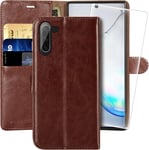 Samsung Note10 6.3 inch Leather Wallet Flip Phone Case Cover RFID Folio Brown UK