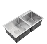 Large Stainless Steel Dual Bowl Square Overmount Kitchen Sink 800x450mm