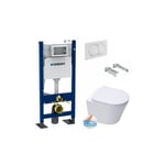 Pack Autoportant Bati-support Geberit Duofix + wc sans bride sat Infinitio + Abattant softclose + Plaque blanche (InfinitioGebX)