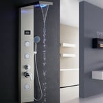 Panneau Colonne Douche Hydromassante Carrée Acier Inox avec Écran lcd et Lumières led Multifonction à 3 Jets de Massage - Auralum