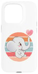 Coque pour iPhone 15 Pro Éléphant blanc dessin animé mignon attachant animal de coeur