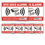 Autocollant Alarme Maison Video Surveillance - Système relié Police - x6 : 150x100mm (x2) + 75x50mm (x4) - PRBR