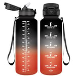 Vikaster VK-TY-SDXZG-1500ML-JB-Black-Red-VC Bouteille, Gourde avec Paille, BPA Free, pour Sport, Gym, Randonnée, Extérieur, Bureau Unisex-Youth, Noir-Rouge 1500ml