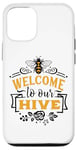 Coque pour iPhone 14 Pro Welcome To Our Hive Funny Bee Printemps été Pâques abeilles