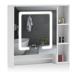 Armoire de Salle Miroir avec LED et capteur de lumière, Porte-Serviettes et 3 rangements Ouverts, Armoire de Rangement Murale, 747015cm