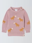 John Lewis Baby Intarsia Flower Dog Cotton Jumper, Multi