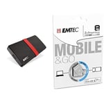 Emtec Pack de Stockage Design, Performant et Sécurisé : Disque SSD Portable - 3.1 Gen1-1 Tera + Clé USB - 3.0 (3.1) - 8 Go -