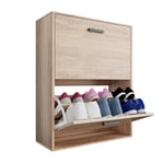 CASABEL Meuble de Rangement a Chaussure 12 Paires - Armoire Etagere Grande Capacité pour Entree, Couloir - L60xP24xH80 cm - Portes et Cadre Bois Clair