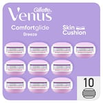 Gillette Venus ComfortGlide Breeze Lot De 10 Recharges De Rasoir Pour Femmes, À 3 Lames Et 2 Barres De Soin Flexibles Pour Un Rasage En Douceur, Parfum Thé Blanc