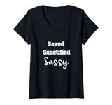 Womens Saved Sanctified Sassy Feisty Nun Humor V-Neck T-Shirt